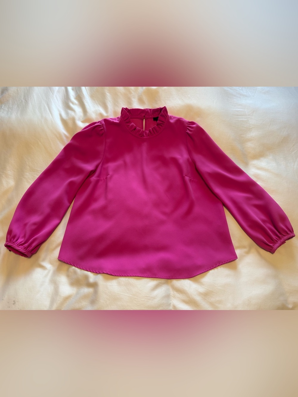 J. Crew Ruffle Neck Blouse in Fuchsia